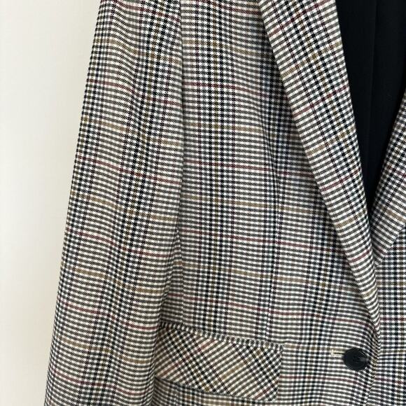 1. State Tan Black Burgundy Navy Plaid Blazer Size 10 Pockets Buttons Work Long - Picture 4 of 8